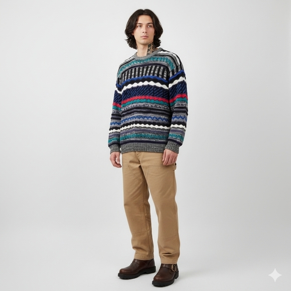 Vintage 3D Knit Coogi Style 90s Neon Knit Sweater Mens Streetwear Hip Hop retro - Picture 11 of 11